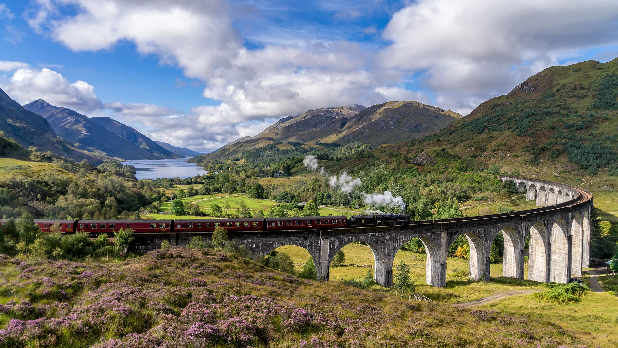 The Glenfinnan Viaduct crossing a broad west Highland glen