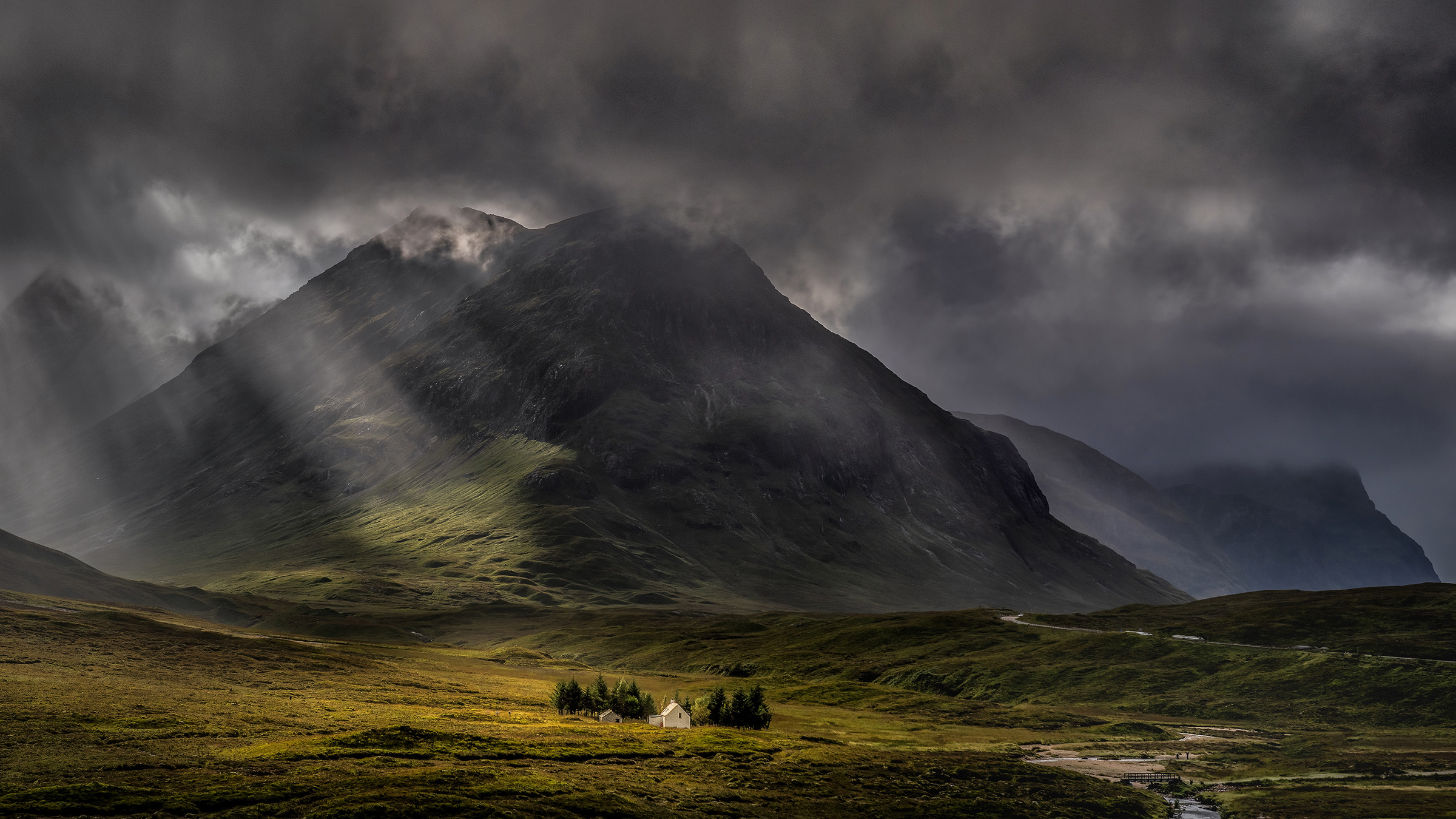 The steep mountain walls and dramatic landscape of Glencoe